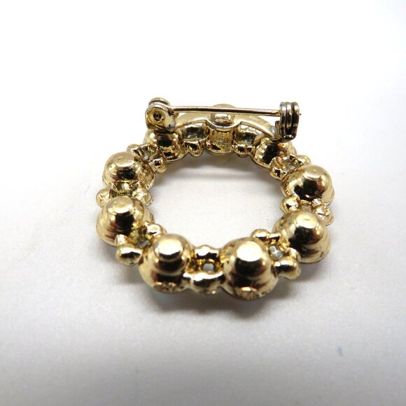 Vintage Brooch Aurora Borealis Crystal Circle Brooch Gold Tone Pin - Picture 9 of 13